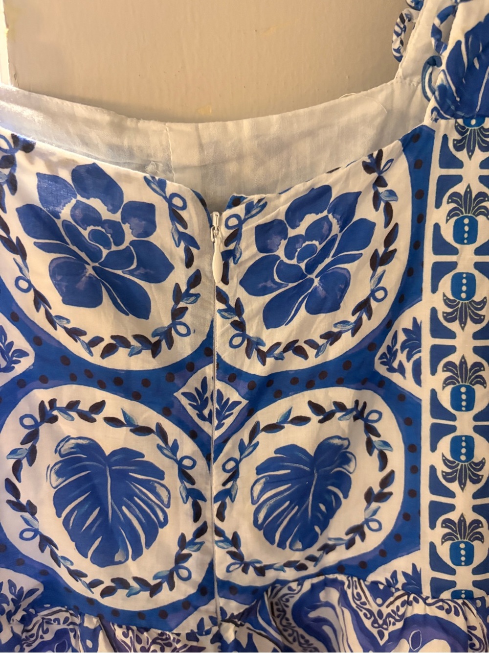 Farm Rio Blue Floral Puff-Sleeve cotton cropped Peplum Top - Picture 8 of 9